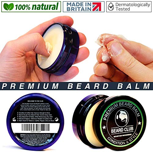 Bálsamo Barba Premium | Mountain Woodsman (Montaña Leñador) | Beard Club | Los Mejores Barba de Loción Suavizante| 100% Naturales y Orgánicos | Excelente Para el Cuidado del Cabello y el Crecimiento