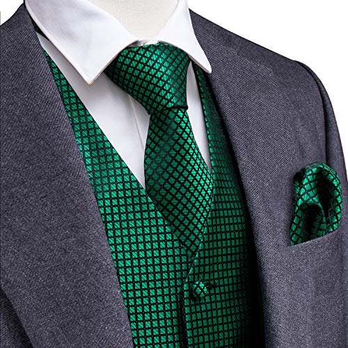 Barry.Wang Juego de 5 chalecos para hombre con complementos y diseño de cachemira Verde Verde esmeralda. S