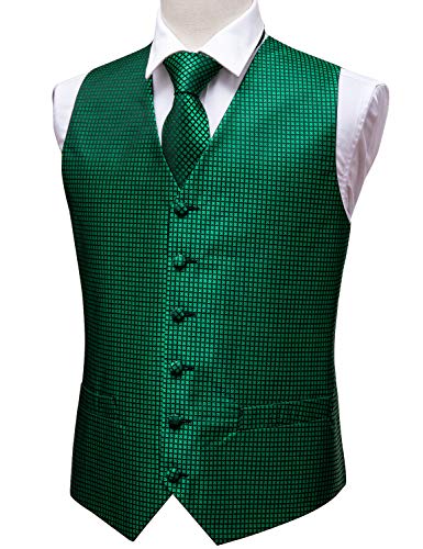 Barry.Wang Juego de 5 chalecos para hombre con complementos y diseño de cachemira Verde Verde esmeralda. S