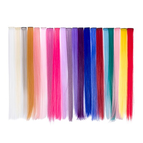 Beauty7 20pcs 20 inches Set de 20 Colores Pelucas Lacio Trenzas Color Extensiones de Cabello Clip Sintético Hair Extensions Accesorios de Pelo DIY Decoración Cosplay Fiestas Party