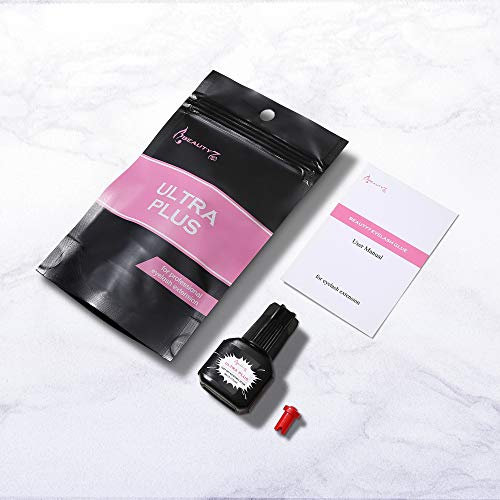 Beauty7 Extensión de Pestañas Postizas Pegamento Rápido Instantáneo FDA Certificado Lash Adhesivo Ultra Plus Profesional Resistente al Agua Fuerte Adhesivo Flexible Semipermanente, 5ml