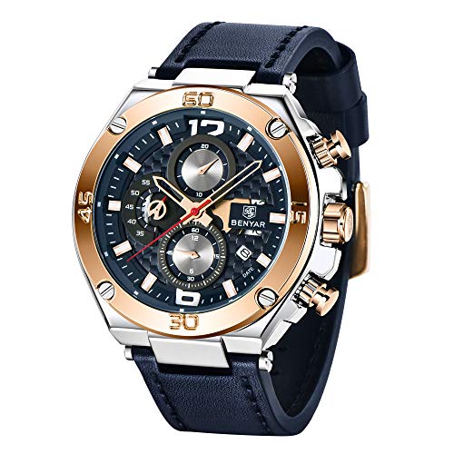 BENYAR hombres reloj cronógrafo de cuarzo Fecha 3 ATM impermeable relojes Economía Deportes cuero de diseño de reloj de pulsera para hombres Padre