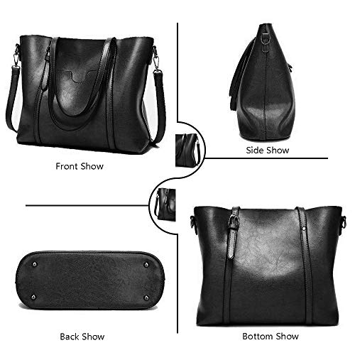 BestoU Bolsos Mujer Tote Grande De Hombro Bolsos Negro Piel Bandolera (Negro)