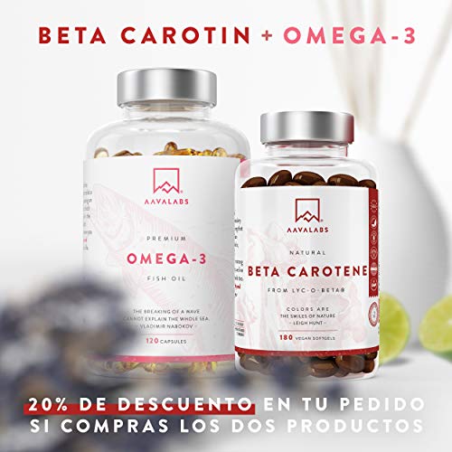 Betacaroteno [25.000 ui] 180 Cápsulas con Patentado Lyc-O-Beta - Con Aceite de Oliva Extra Virgen - Apoyo Natural Para el Bronceado, la Salud de los Ojos, la Piel, y el Sistema Inmunológico