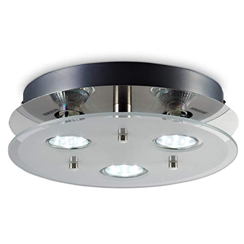 B.K.Licht - Lámpara plafón LED con forma redonda, 3 focos y para interiores, diseño elegante y discreto de luz blanca cálida, 3W y 250 lúmenes, 3000K, color níquel mate