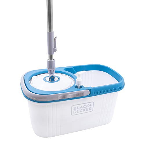 Black+Decker Fregona giratoria y Cubo 360 BXBK0001GB con Tambor de Acero Inoxidable, 44 24 x 23 cm, Blanco