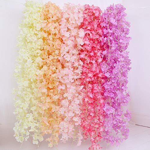 BlueXP 2 Pieza180cm Guirnalda de Flores Artificial Flor Seda Artificiales Colgante Vines Guirnaldas de Hermoso Flores de Cerezo para Familiar la Fiesta Jardín Navidad Decoración Champagne