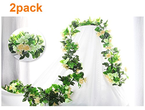 BlueXP 2 Unidades 230cm Guirnalda de Rosas Artificiales con Hojas Verdes Hiedra de Seda Plantas Colgantes para Colgar Decoración Boda Arco Cercas Hogar Navidad Interior Partido-Champagne