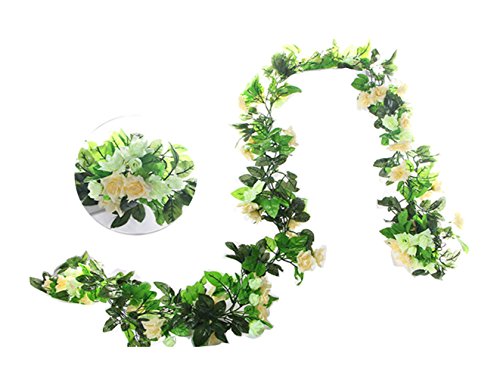 BlueXP 2 Unidades 230cm Guirnalda de Rosas Artificiales con Hojas Verdes Hiedra de Seda Plantas Colgantes para Colgar Decoración Boda Arco Cercas Hogar Navidad Interior Partido-Champagne