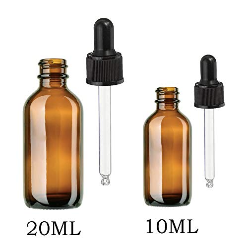 BlueXP4 Pieza Ámbar Botellas 10ml 20ml Marrón Boston de Botellas de Cristal y Pipeta para Aromaterapia Aceites Esenciales y Perfume Medicina Líquidos