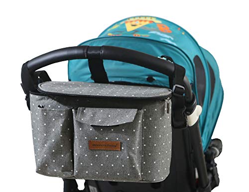 Bolsa Organizadora de Cochecitos para Mamá,Bolsa Carrito Bebe Súper Liviana, Multifuncional de Gran Capacidad para Almacenar 31 x 20 x 18 cm(Gris)