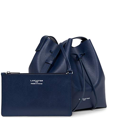 Bolso bombonera Lancaster Pur en piel saffiano azul oscuro