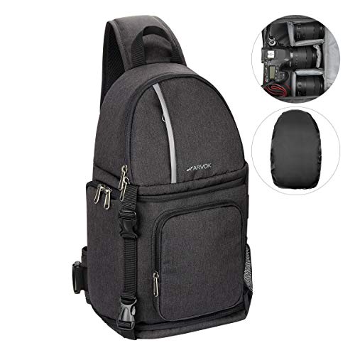 Bolso de Hombro para cámara ARVOK, Mochila Impermeable para cámara con Funda para Lluvia y sujección para trípode, Bolso para cámara Profesional para Canon Nikon Sony Fujifilm DSLR, SLR y Objetivos