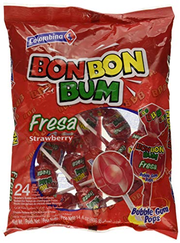 Bon Bon Bum Bubble Gum Bolsa Fresa - Paquete de 24 Unidades