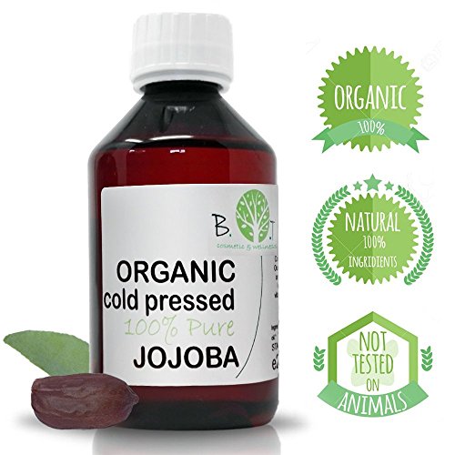 B.O.T Cosmetic & Wellness- Aceite de Jojoba Organico Prensado en Frío ,100% Virgen Puro, Mejor Suero Contorno de Ojos, Cabello mas fuerte y sin risas, Anti Edad Rostro, Hidratante Nutritivo (250 ml).