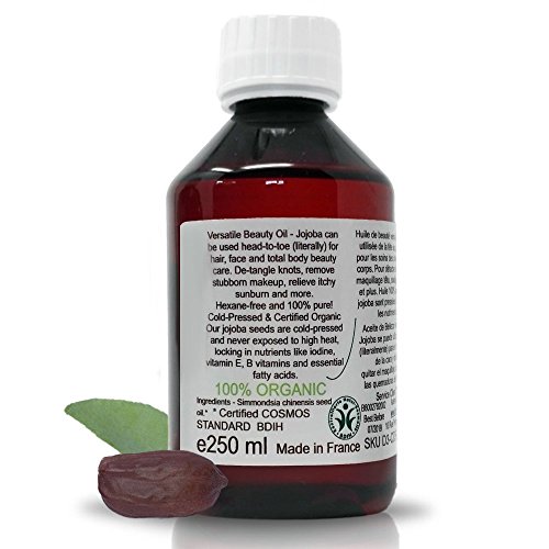 B.O.T Cosmetic & Wellness- Aceite de Jojoba Organico Prensado en Frío ,100% Virgen Puro, Mejor Suero Contorno de Ojos, Cabello mas fuerte y sin risas, Anti Edad Rostro, Hidratante Nutritivo (250 ml).