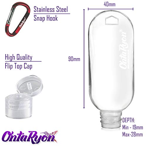 Botellas de Plástico Vacías con Tapas Flip Top 50 ml x 10 con Clip para Cinturón, Gancho, Mosquetón