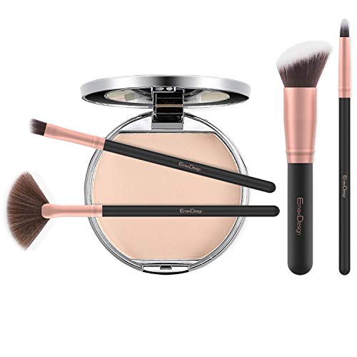 Brochas de Maquillaje EmaxDesign 17 piezas Pinceles de maquillaje professional fibra sintética para las cejas, base de maquillaje, polvos, crema, Set de brochas de maquillaje (Rose Golden)