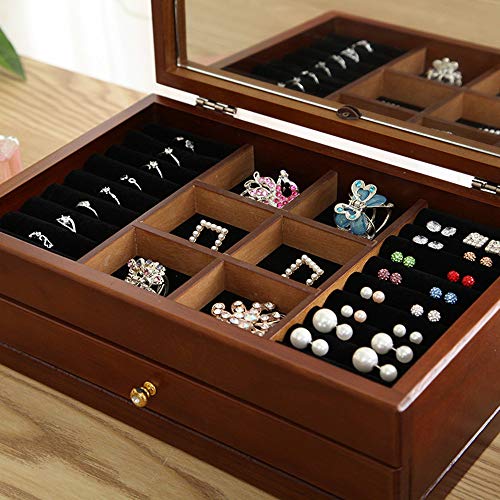 Caja De JoyeríA / Caja De Almacenamiento De JoyeríA MultifuncióN / Madera De Sicomoro, Tallada A Mano, Lujosa, CláSica, Exquisita, Con Espejo De Maquillaje / ColeccióN Y La Mejor OpcióN De Regalo