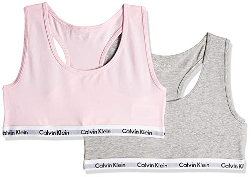 Calvin Klein 2pk Bralette Bóxer, Grey Htr/Unique 901, Large (10-12 años) para Niñas