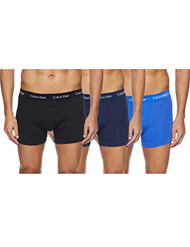 Calvin Klein Hombre - Pack de 3 bóxers de tiro medio - Cotton Stretch, Azul (Black/Blue Shadow/Cobalt Water Dtm Wb 4Ku), M, (Pack de 3)