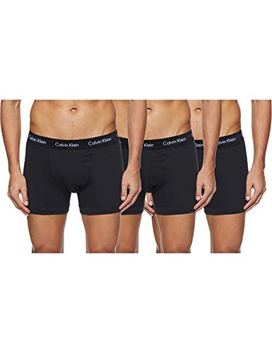 Calvin Klein Hombre - Pack de 3 bóxers de tiro medio - Cotton Stretch, Negro (Black W. Black Wb Xwb), M, (Pack de 3)