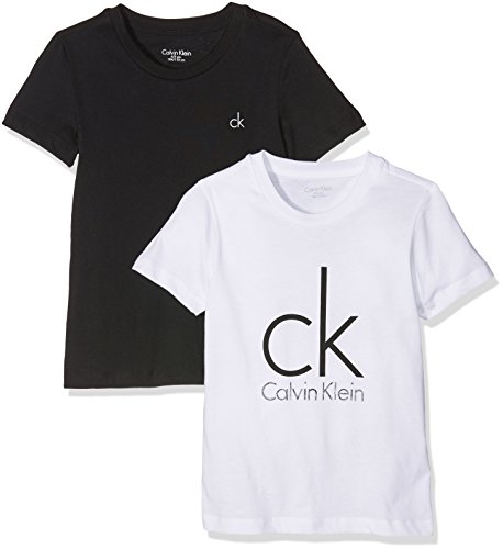 Calvin Klein Modern Tee Camiseta, Negro (Black/White Lg 930), 176 centimeters (Talla del fabricante: 14-16) (Pack de 2) para Niños