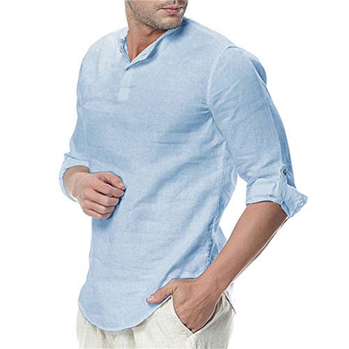 Camisas Casuales de algodón para Hombres Camisa de Manga Larga de Corte Slim Camisas con Botones de Color sólido Camisas Finas Transpirables