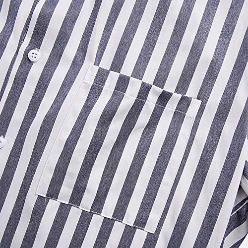 Camisas de algodón a Rayas para Hombres, Camisetas Casuales de Manga Corta, Botones completos, Camisa de Ocio, Solapa, Camisas Suaves Transpirables