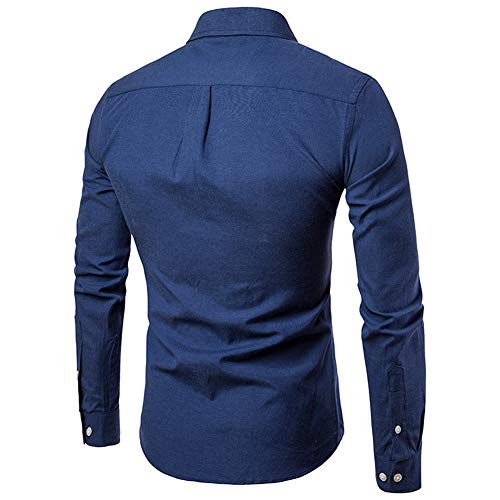 Camisas de Manga Larga para Hombres, Blusas Transpirables con Botones completos de algodón de Color sólido Camisas Delgadas con Solapa y Bolsillo Frontal