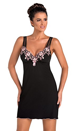 Camisón de la marca Donna para mujer. Elegante, con adornos, en gran caja de regalo negro / rosa Medium (38)