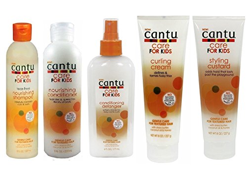 Cantu atención para niños suave cuidado Shampo + Acondicionador + Detangler + Crema de rizado y custurd Juego de 5