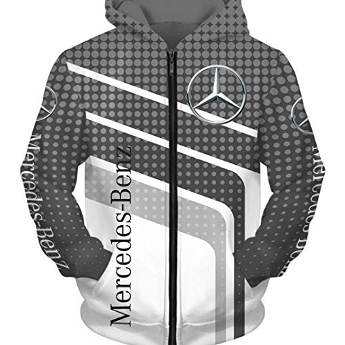 Cárdigan De Manga Larga con Cuello Redondo para Hombre para Otoño/Invierno Impreso En 3D Mercedes B-ENZ Color Block Dot Suéter con Cremallera Capucha Simple Ropa Deportiva Transpirable (1,XXL)