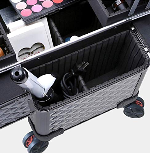 Carrito de maquillaje profesional para artistas, con asa de elevación y espejo, rotación de 360°, para salón de belleza, maquillaje, artista, manicurista, 38 x 26 x 52 cm Ablack