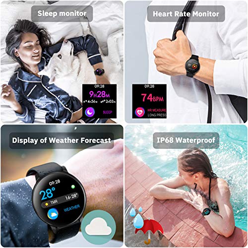 CatShin Smartwatch, Reloj Inteligente para Hombre Mujer, CS06 IP68 Impermeable Reloj de Fitness con Podómetro Pulsómetros Caloría, Pulsera Actividad Inteligente para Android iOS (Negro)