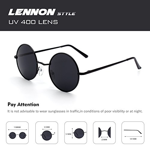 CGID E01 Estilo Vintage Retro Lennon inspirado círculo metálico redondo gafas de sol polarizadas para hombres y mujeres