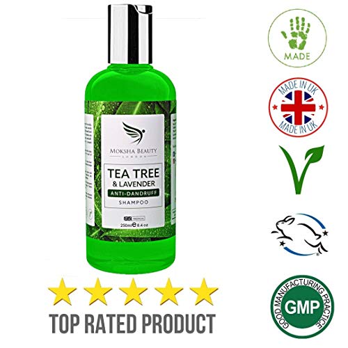 Champú AntiCaspa de Aceite de Arbol de Te - [Fabricado en U.K] Terapéutico | Mata las Bacterias del Cuero Cabelludo y el Cabello Escamosos con Picazón | Previene los Piojos-Hombres y Mujeres | 250ml