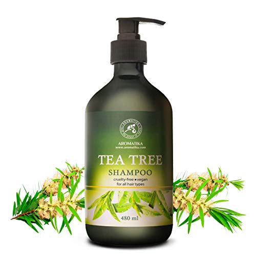 Champú de Aceite Esencial de Árbol de Té 480ml - Extractos de Grosella Espinosa India & Romero - Anticaspa - para Cuero Cabelludo Sensible - Crecimiento & Volumen del Cabello - Champú Humectante