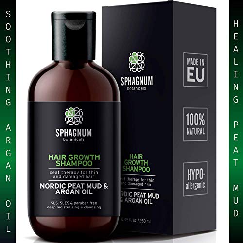 Champú Para el Crecimiento del Cabello con Aceite de Argán - Tratamiento 100% Libre de Sulfato Natural con Lodo de Turba Efectivo Para Cabello Fino y Dañado. Potente Remedio Orgánico Anticaspa