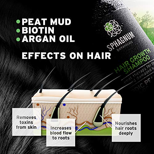 Champú Para el Crecimiento del Cabello con Aceite de Argán - Tratamiento 100% Libre de Sulfato Natural con Lodo de Turba Efectivo Para Cabello Fino y Dañado. Potente Remedio Orgánico Anticaspa