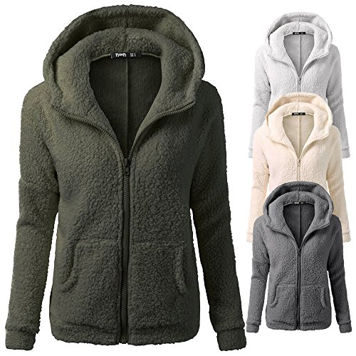 Chaqueta Mujeres de Invierno de Lana Cálida Cremallera Abrigo con Capucha Casual Suéter Abrigo de Algodón Outwear Hoodie riou