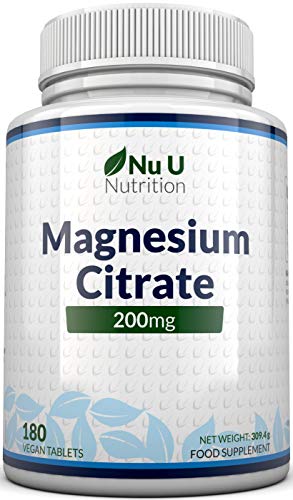 Citrato de Magnesio - 200 mg | 180 Comprimidos (Suministro para 6 Meses) | Complemento alimenticio de Nu U Nutrition