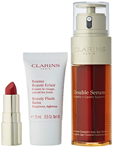 CLARINS Pack Double SERUM 50ML + Flash Balm 15ML + Mini Barra DE Labios 742 Unisex Adulto, Negro, Estándar