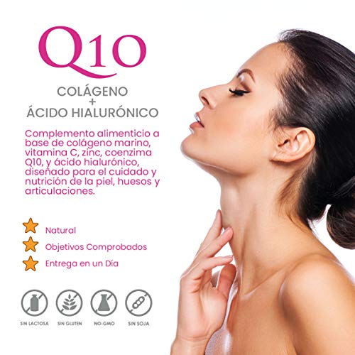 Colágeno + Ácido Hialurónico + Coencima Q10, Nature Smart | Vitamina C | Aporta Firmeza | Piel Radiante | 90 Cápsulas | Alérgenos : Contiene Pescado