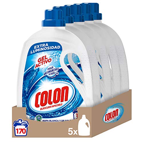 Colon Gel Activo - Detergente para lavadora, adecuado para ropa blanca y de color, formato gel - pack de 5, hasta 170 dosis