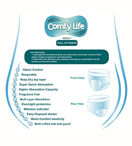 ComfyLife Premium Incontinencia Para Adultos Panales Pull Up Diaper Pants - Talla Media 12 Paquetes De Alta Ansorbencia (Descuento por cantidad disponible para clientes principales)