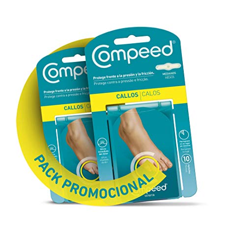 COMPEED Callos Protección - Medianos, 10 Apósitos Hidrocoloides - Pack de 2 (Total 20), Cuidado de Pies, Elimina de forma rápida y natural, Dimensiones: 1,7 cm x 6,0 cm