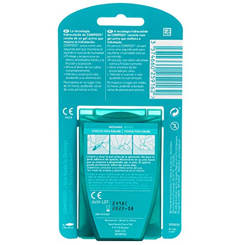 COMPEED Callos Protección - Medianos, 10 Apósitos Hidrocoloides - Pack de 2 (Total 20), Cuidado de Pies, Elimina de forma rápida y natural, Dimensiones: 1,7 cm x 6,0 cm