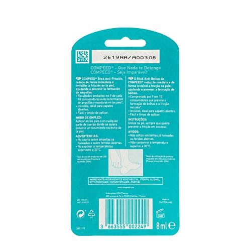 COMPEED® Stick Anti-fricción, 8 ml - Pack de 2 (Total 16ml), Cuidado de Pies, Prevención efectiva de las rozaduras y formación de ampollas