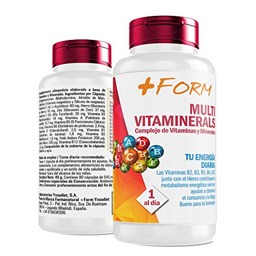 Complejo vitamínico con minerales, vitamina C, vitaminas B2, B3, B5, B6 y B12 así como hierro - multivitamínico para aumentar la energía y el bienestar de su cuerpo -90 cap